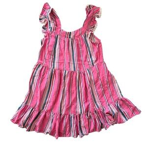 Zunie Girls Pink Striped Ruffle Dress Size Small